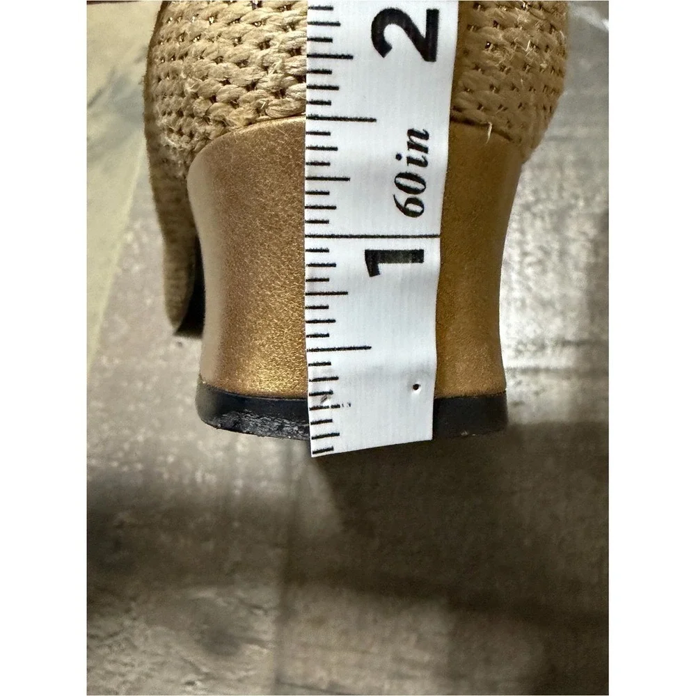 Stuart Weitzman Beige Gold Woven Raffia Style Block Heel Pumps Size 7.5B - Picture 7 of 15